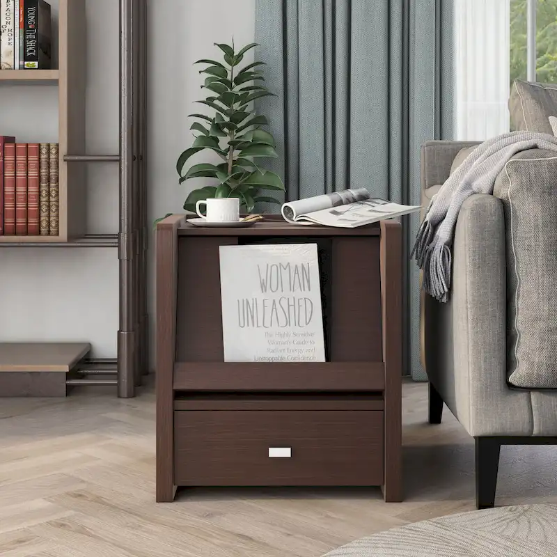 Dine Modern Walnut 18-inch 1-Shelf Side Table by Furniture of America