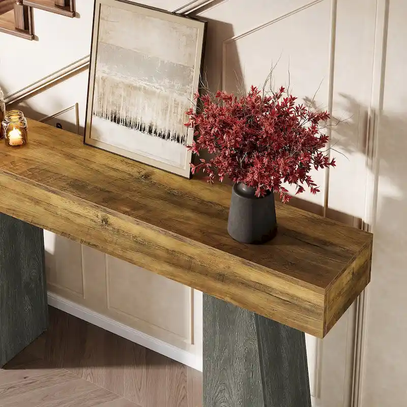 Farmhouse Entryway Table, 63-Inch Long Wooden Sofa Console Table