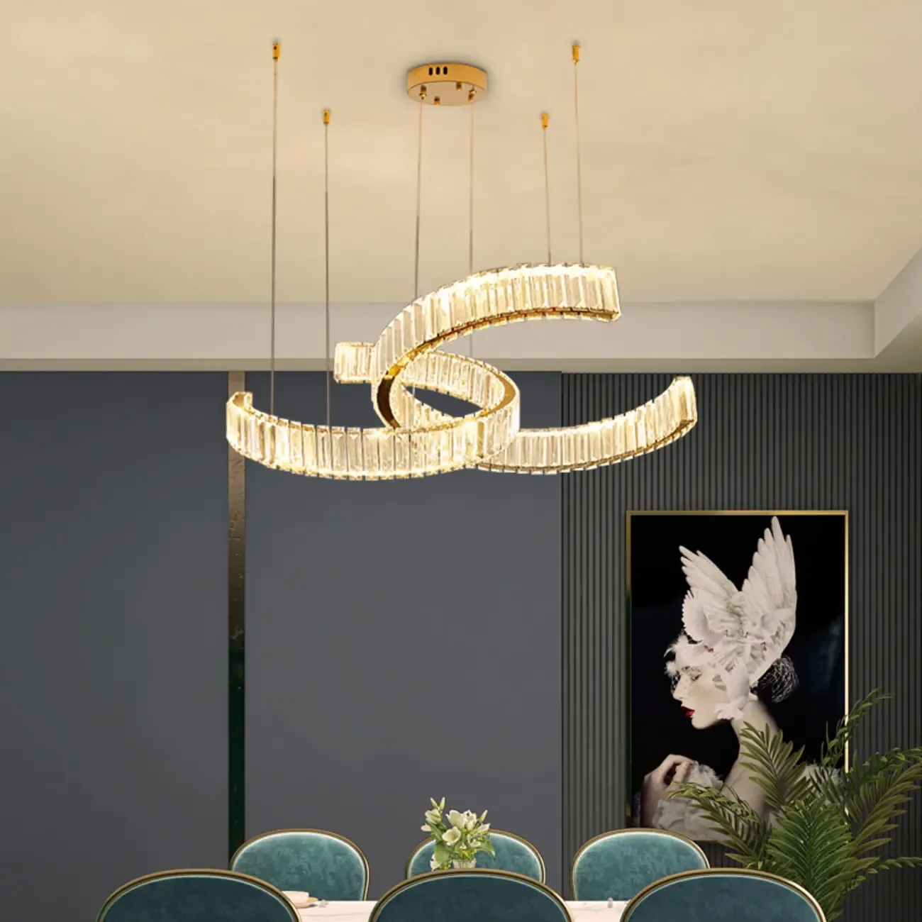 Stylish Gold LED Intercross Ring Crystal Chandelier