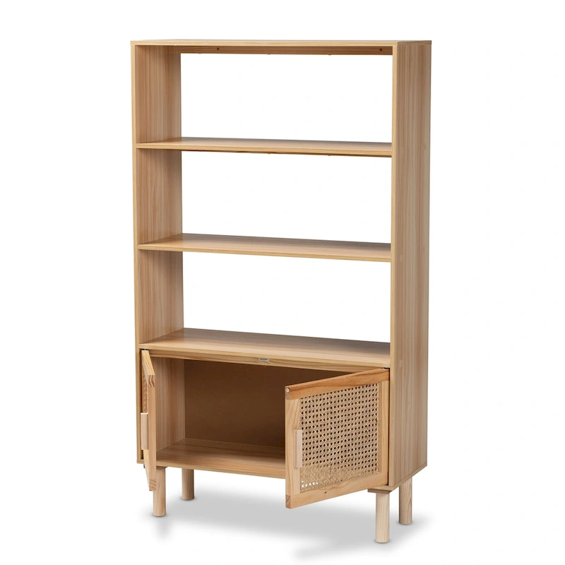 Faulkner Mid-Century Modern Wooden Bookcase & Bookshelf-Natural Brown