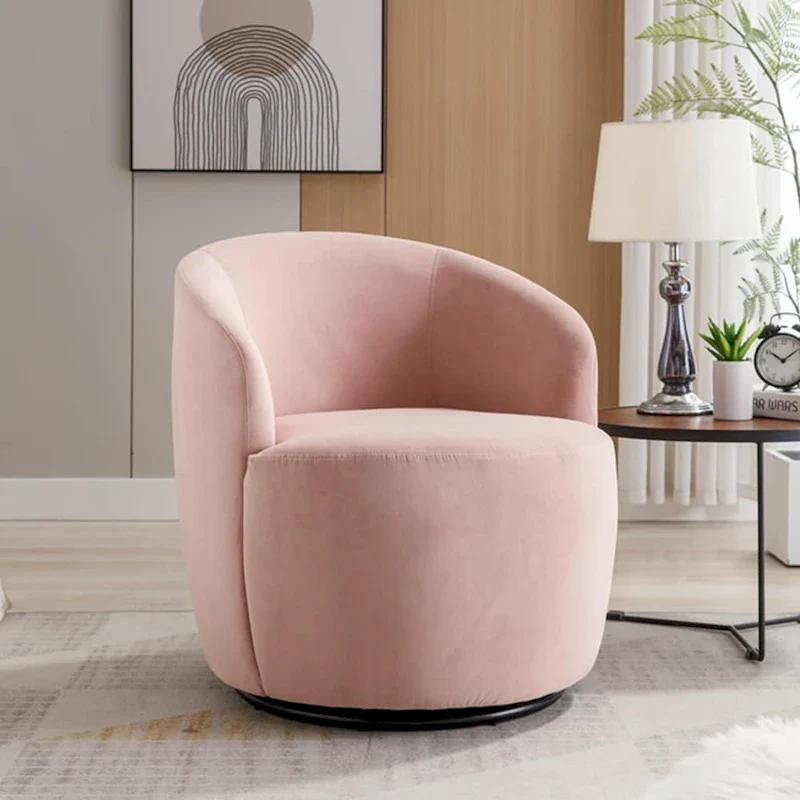 Velvet Fabric Swivel Accent Armchair Barrel Chair With Powder Coating Metal Ring