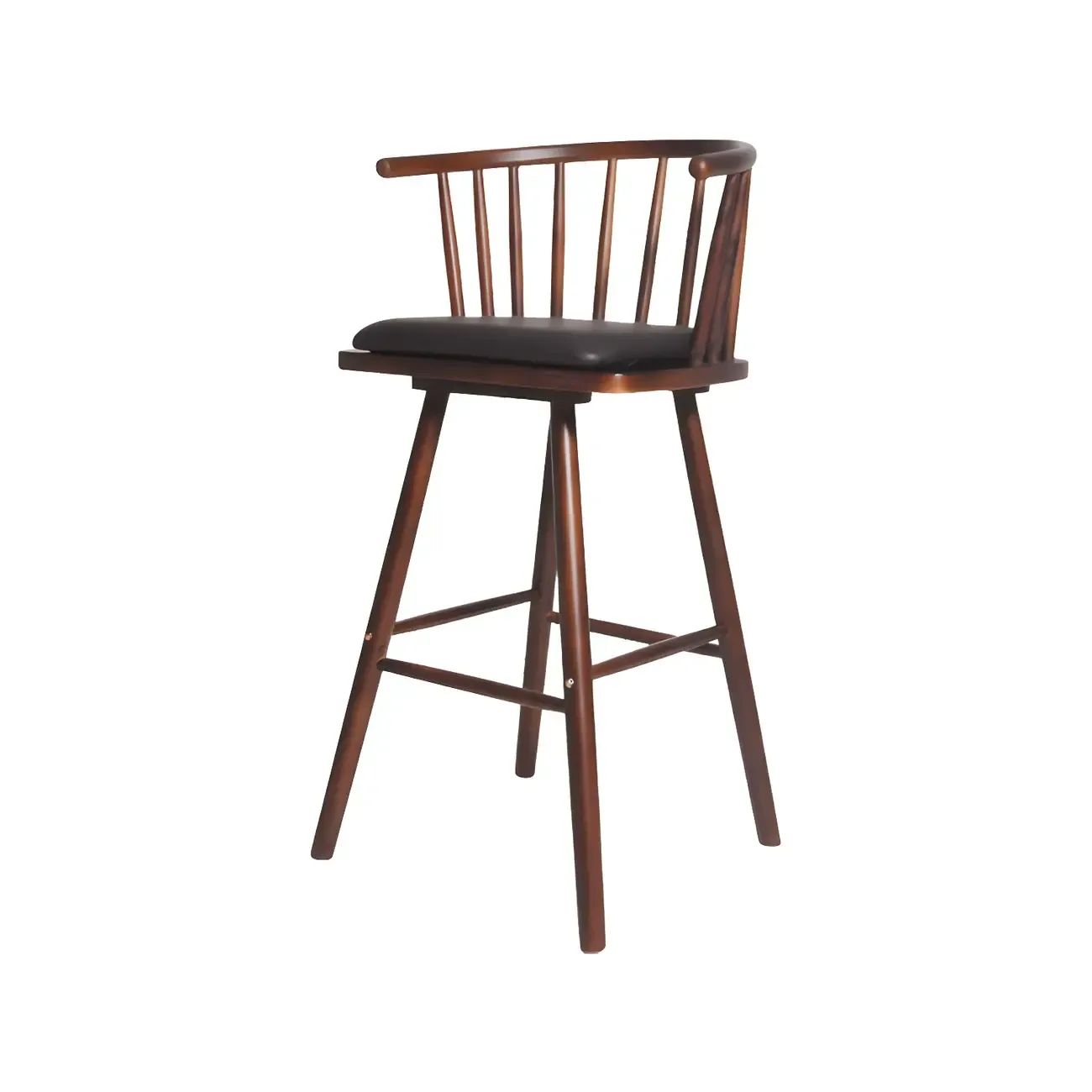 Traditional Wooden Low Back Bar Stool with Cushioned Seat