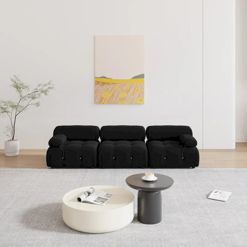 Black Velvet Upholstered Sectional Sofa