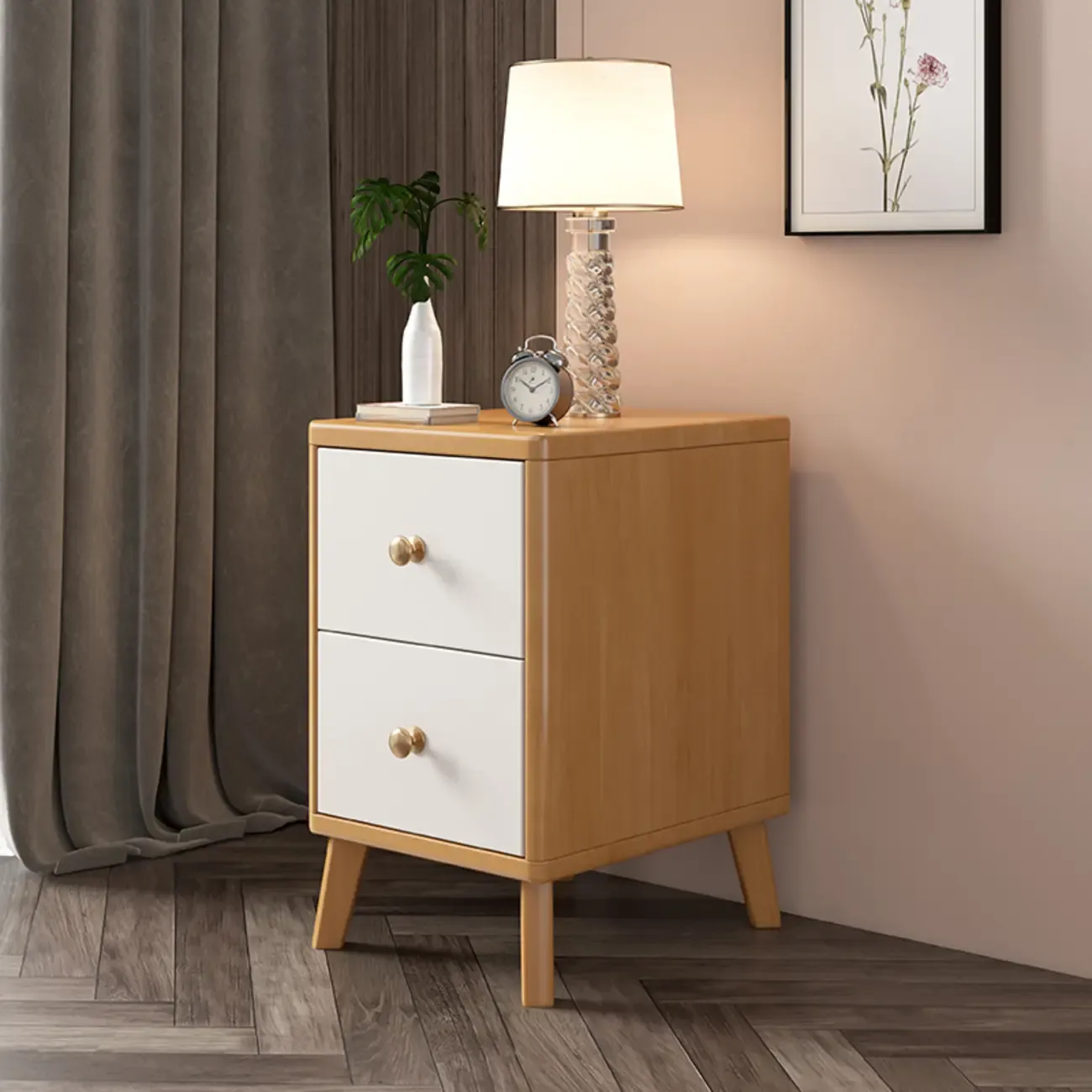Square Solid Wood 2-Drawer Nightstand with Legs