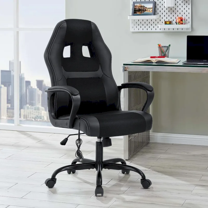 Zane Modern Black Adjustable Height Ergonomic Swivel Office Chair with Lumbar Vibration Massage