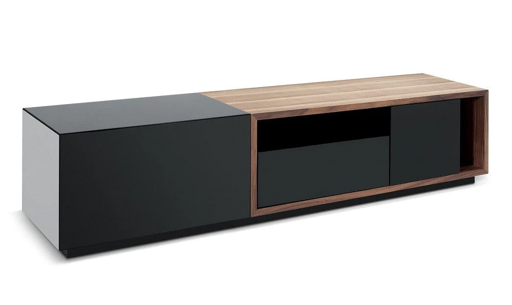 Joseph TV Stand in  Walnut and Black Lacquer