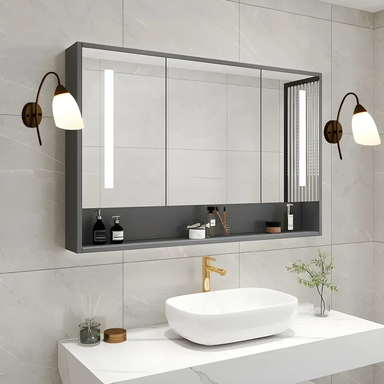 Modern Metal Black Arc Bathroom Vanity Light with Glass Shade