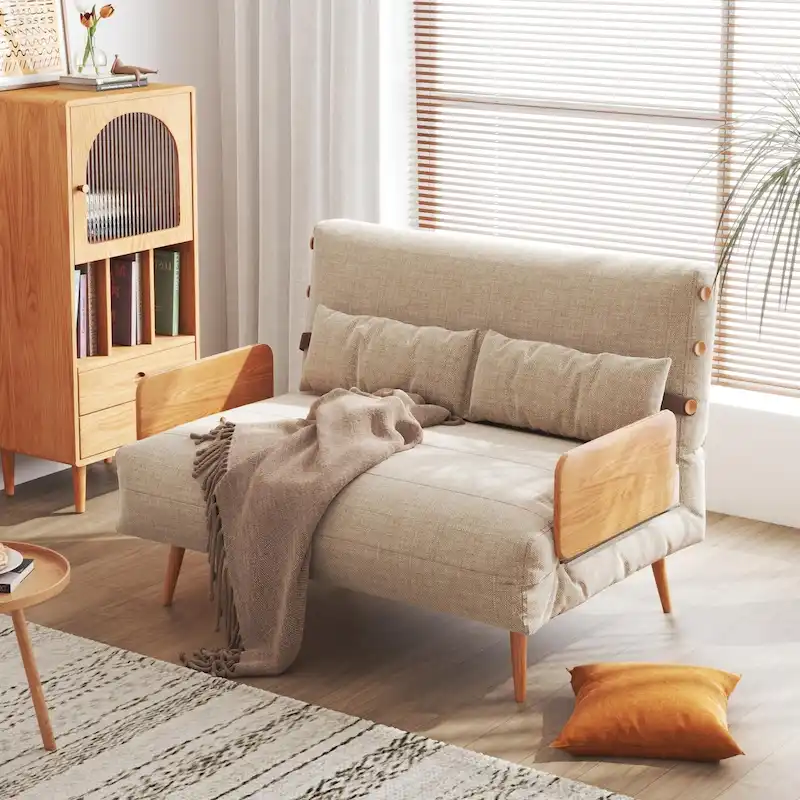 JASIWAY 43.3 Upholstered Loveseat Sofa Bed, Beige