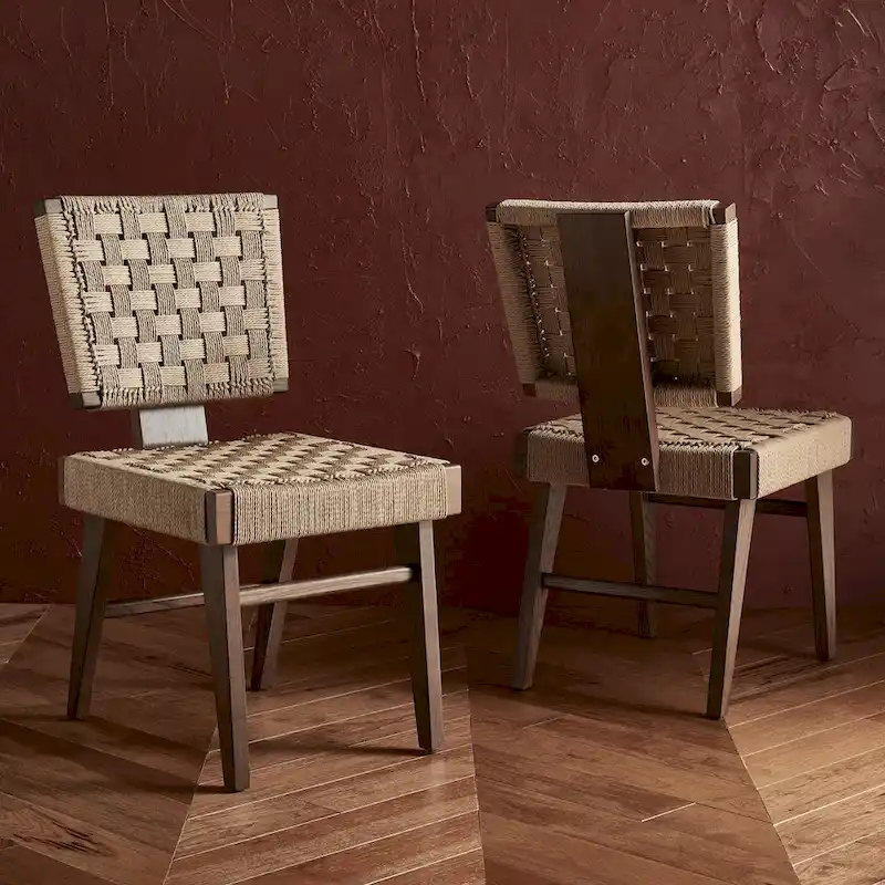 Woven Dining Chair Set of 2 - Natural Rattan Armless