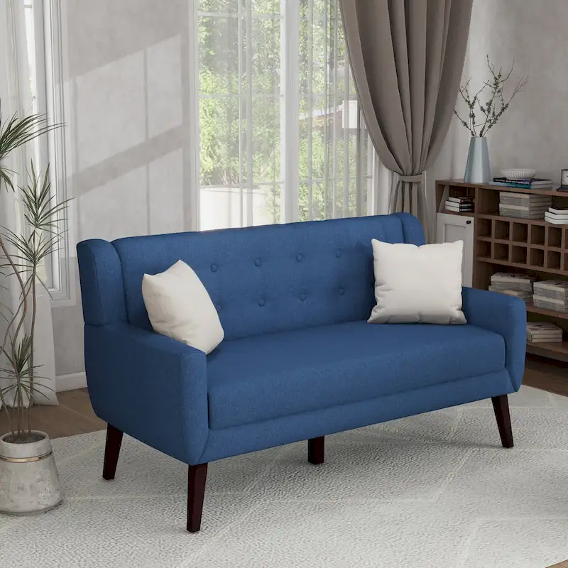 Modern Curved 63 Button Tufted Upholstered Loveseat with 2 Pillows