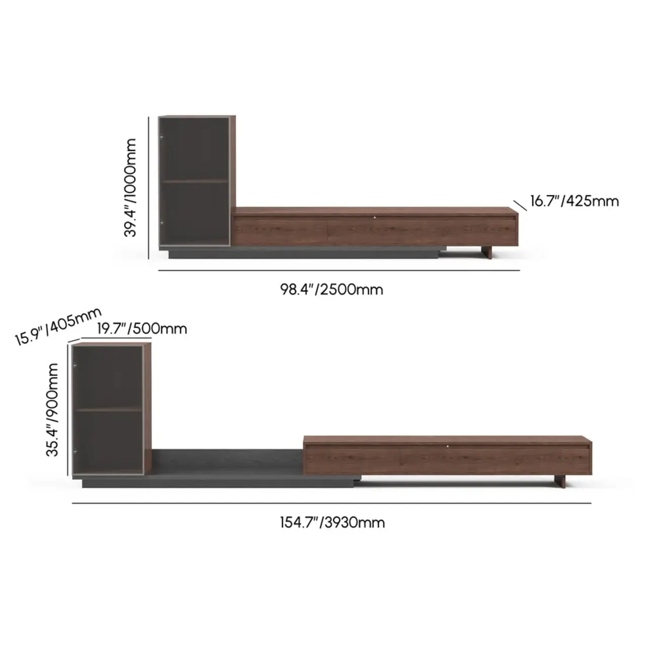Mid-Century Walnut Extendable Wooden TV Stand with Drawers