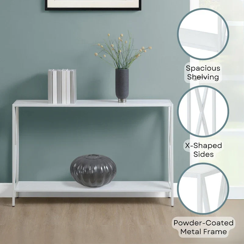 Farmhouse Industrial Console Table with Shelf