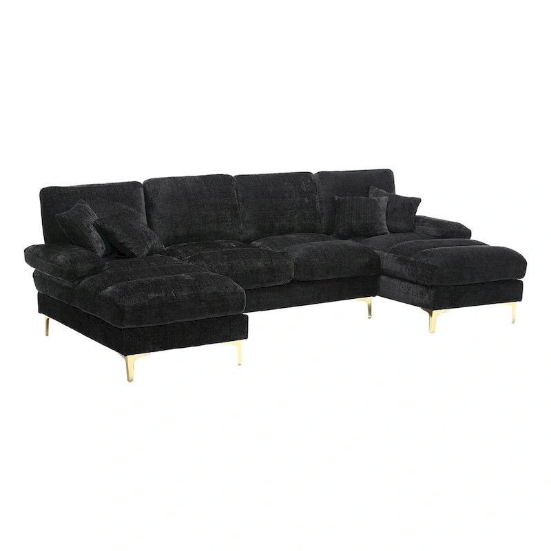 HOMEFUN Chenille Upholstered U-Shaped Living Room Sectional Sofa