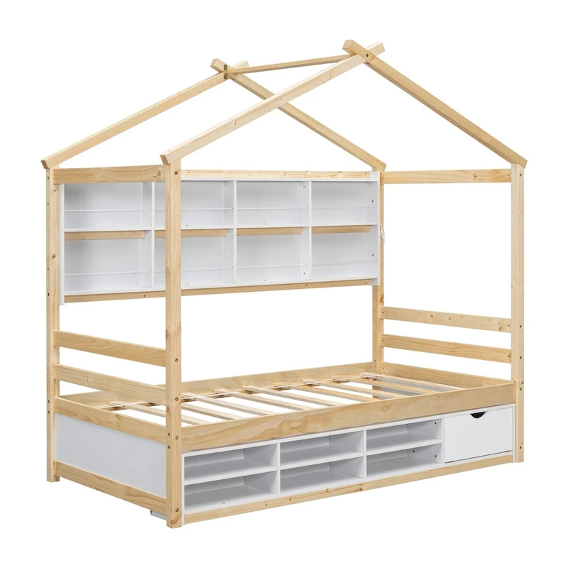 QQ Twin House Bed with Roof Frame