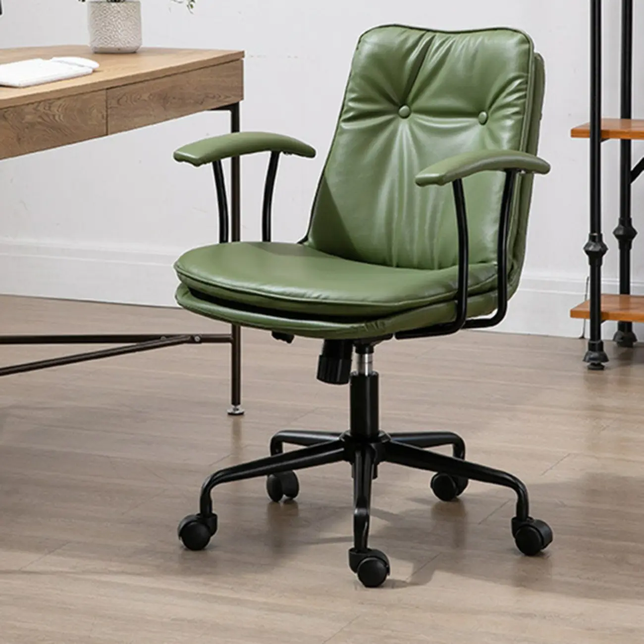 Modern Army Green Leather Adjustable Swivel Office Chair