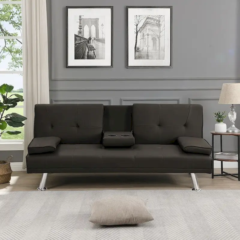 Modern Convertible Adjustable Sofa Bed - Faux Leather Recliner Double Sofa