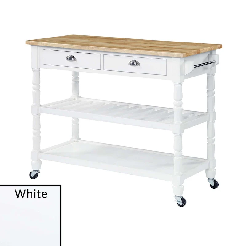 Convenience Concepts French Country 3 Tier Butcher Block Kitchen Cart with Drawers