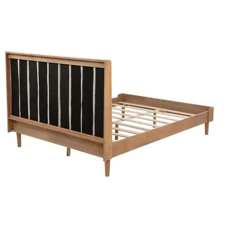 Whisen Wood Bed with Upholstered Headboard and Strengthened Frame