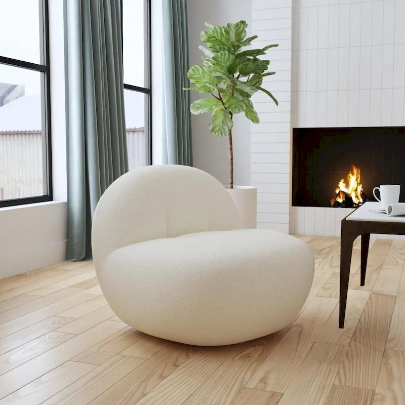 HomePop Armless Cloud Swivel Chair- White Sherpa