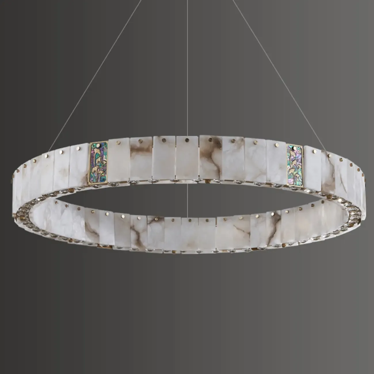 Agate Gold Circular Onyx Modern Ring Chandelier Light