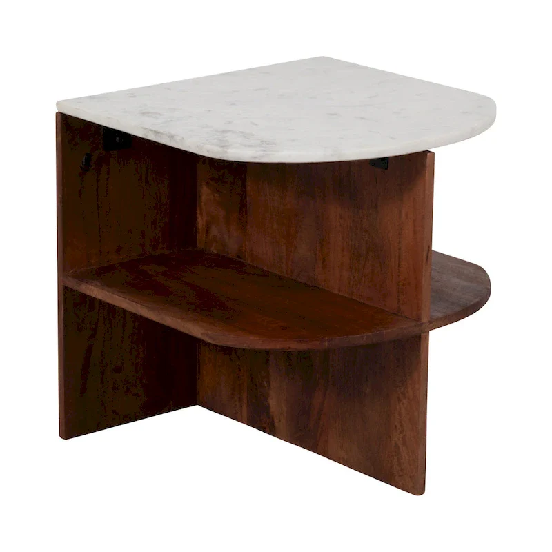 Sagebrook Home Modern Neutral Wood/Marble Brown 20 Half Round Side Accent Table - 20 x 20 x 20 - 20 x 20 x 20
