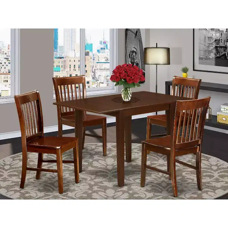 5-Piece Mahogany Finish Solid Wood Top - Dining Room Set - Seats 4