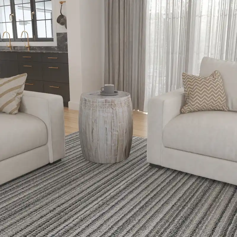 Serenity Side End Table with 16 Inch Round Top, In Antique White Mango Wood