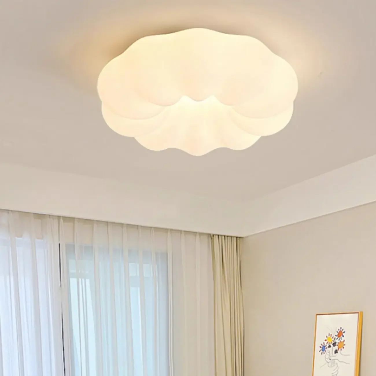 Modern White Geometric LED Dimmable Flush Mount Ceiling Light