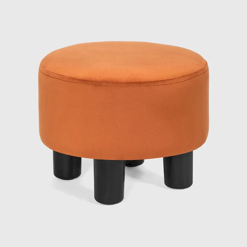 Round Ottoman Velvet Footrest Stool Modern Padded Seat Footstool