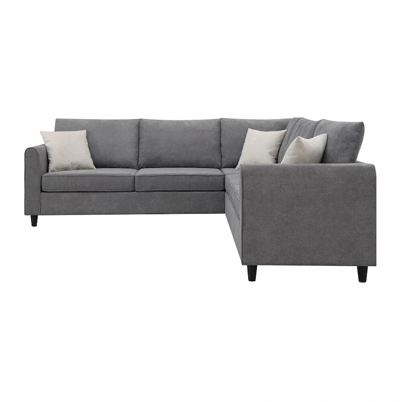 Modern 3-Piece Sectional Sofa, L Shape Upholstered Couch with 3 Pillows