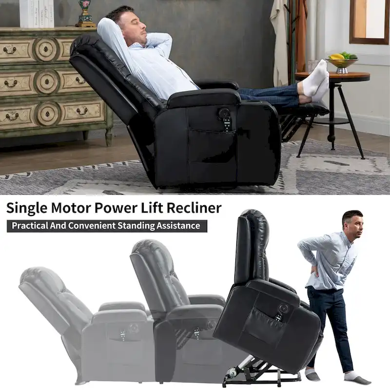 Black Power Lift Recliner with Massage, Heat & Heavy Duty Frame