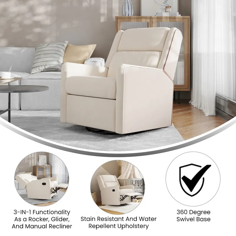 Manual Rocking Recliner Chair with Swivel and Gliding Motion