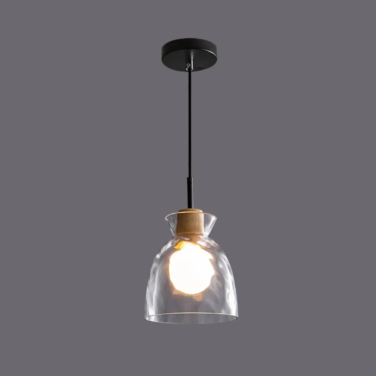 Modern Clear Textured Glass Wood Pendant Light