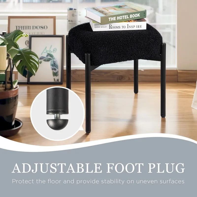 Faux Teddy Fur Round Vanity Stool, Ottoman Foot Stool