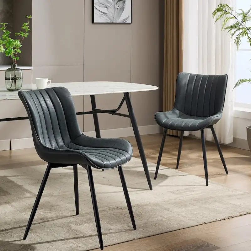 Living Dining Chairs Set of 2, Faux Leather Armless Side Chairs with Metal Legs