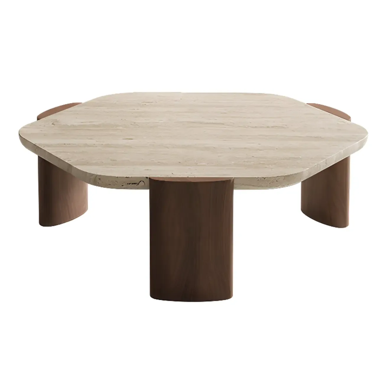 Modern Beige Travertine Top Coffee Table in Hexagon/Round