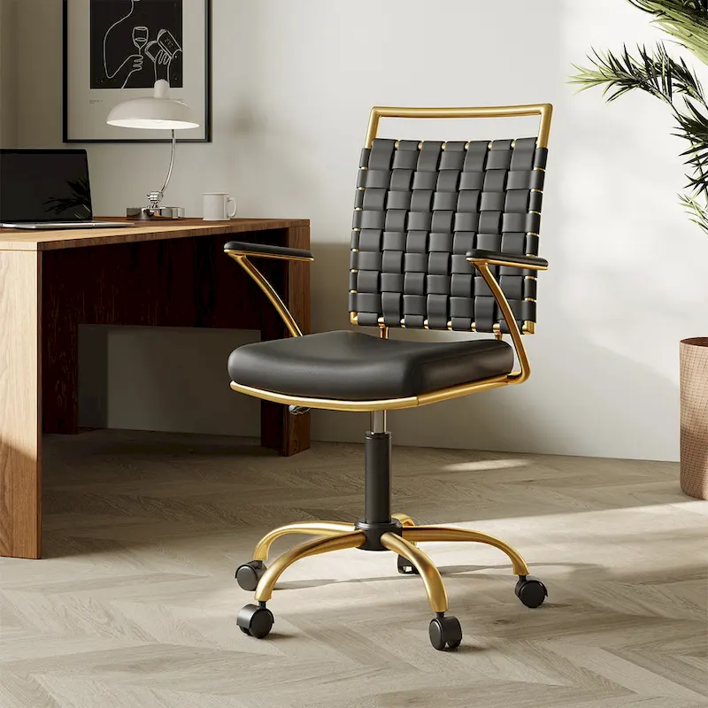 CAROCC Home Office Desk Chair Gold with Throw Pillow