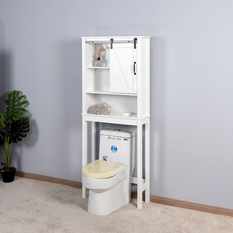 Over-the-Toilet Storage Cabinet with A Barn Door