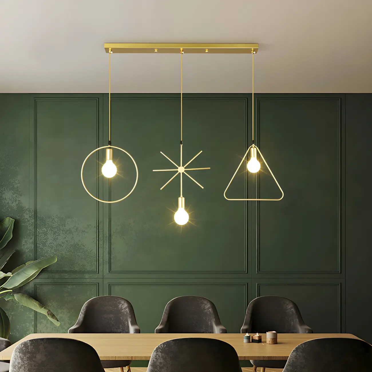 3 Lights Gold Industrial Geometric Metal Island Light Fixture