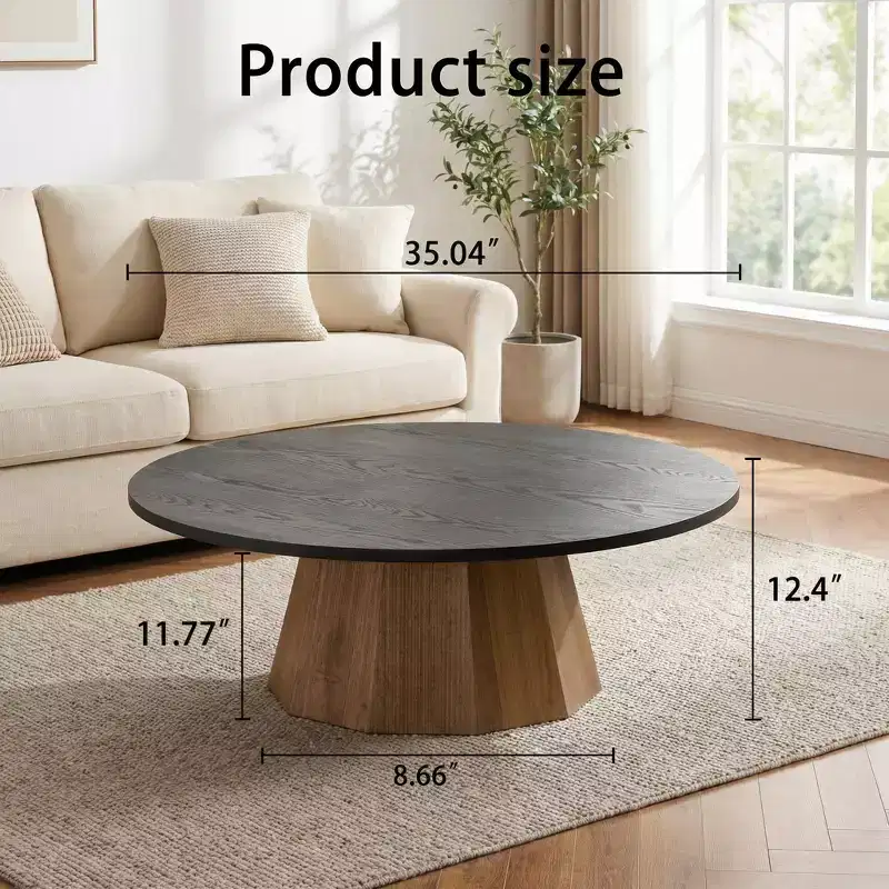 Black Round Pedestal Coffee Table for 1-2 People