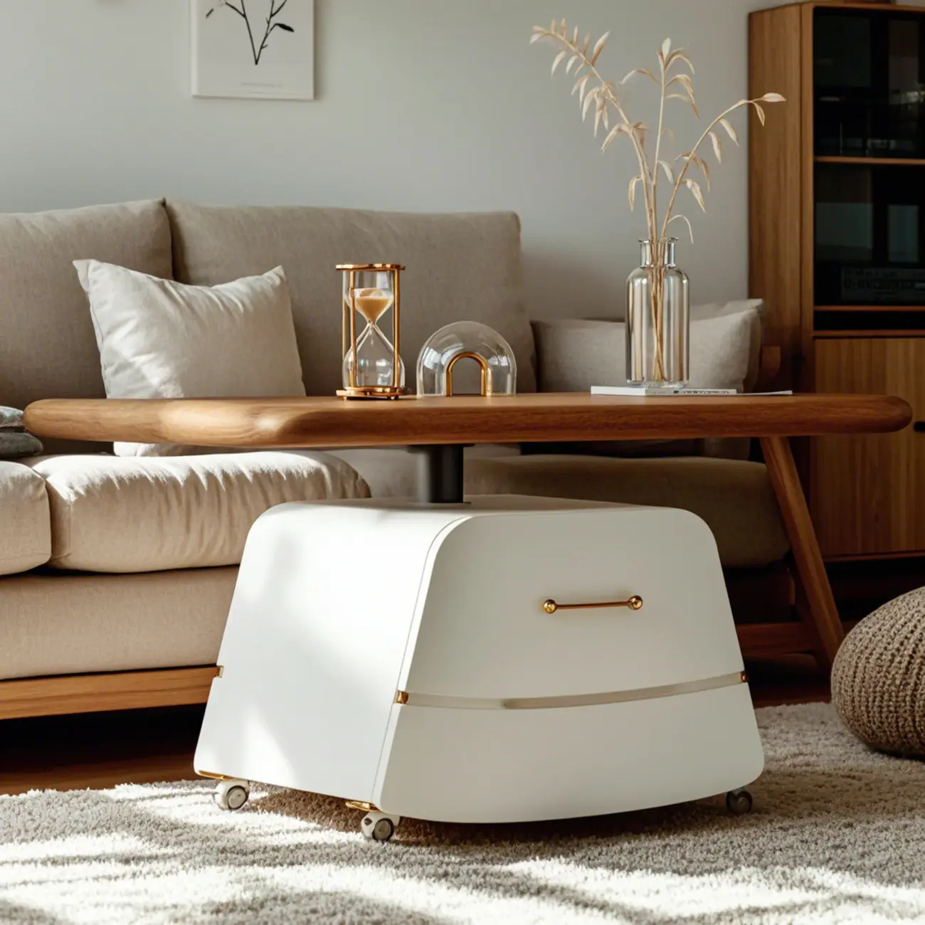 Brown White Wood Lift Top Coffee Table with Wheels