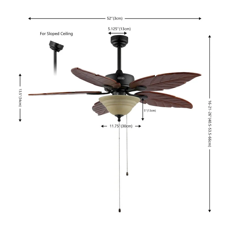 Owen 52  3-Light Coastal Bohemian Iron/Wood Palm Leaf LED Ceiling Fan with Pull Chain, by JONATHAN Y
