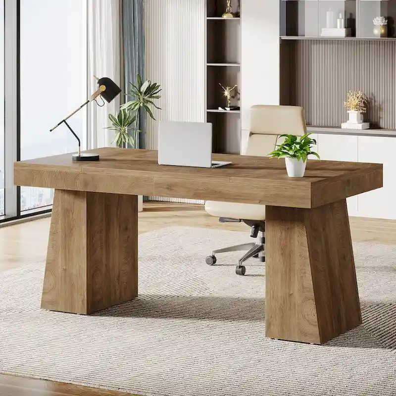 55 Inches Modern Executive Desk, Wood Computer Desk, Business Workstation Desk