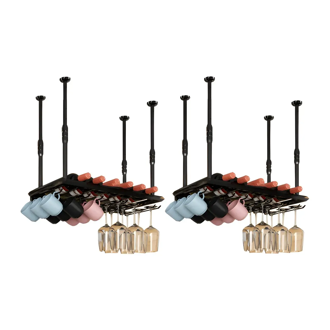 Industrial Metal Hanging Wine Rack with Glass Holder