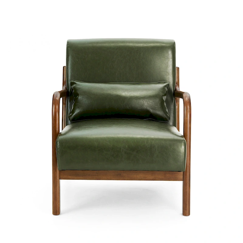 Glitzhome Set of 2 30.75H Mid-Century Modern PU Leather Accent Chairs with Cushion - 25.75W x 33.75D x 30.75H