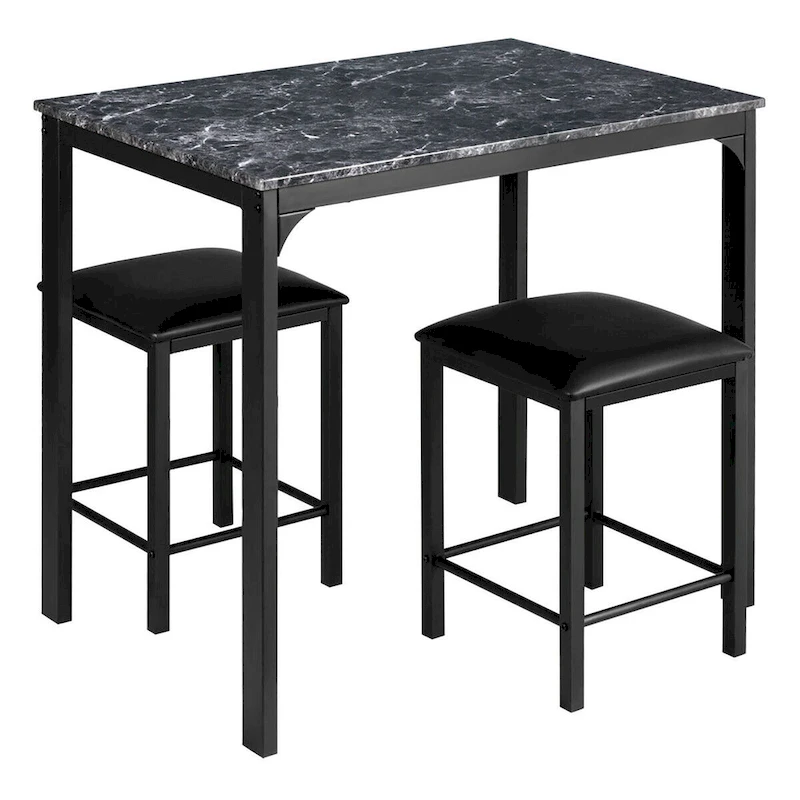 Costway 3 Piece Counter Height Dining Set Faux Marble Table 2 Chairs