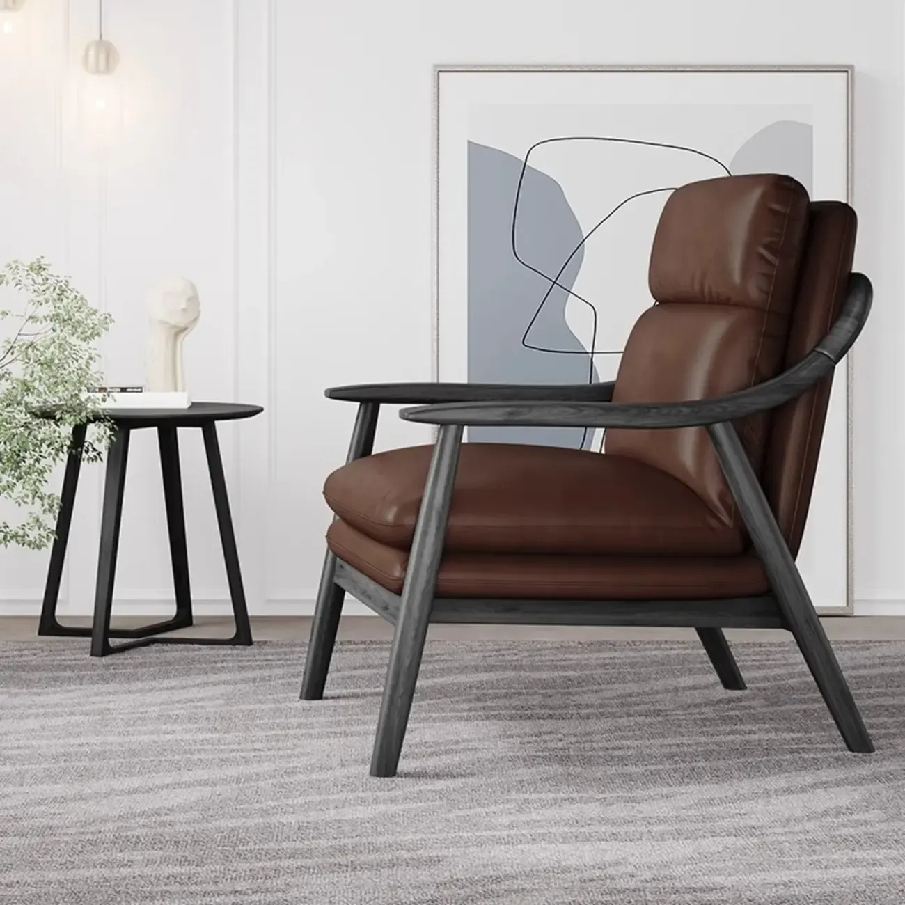 Brown Genuine Leather Living Room Upholstered Arm Chair