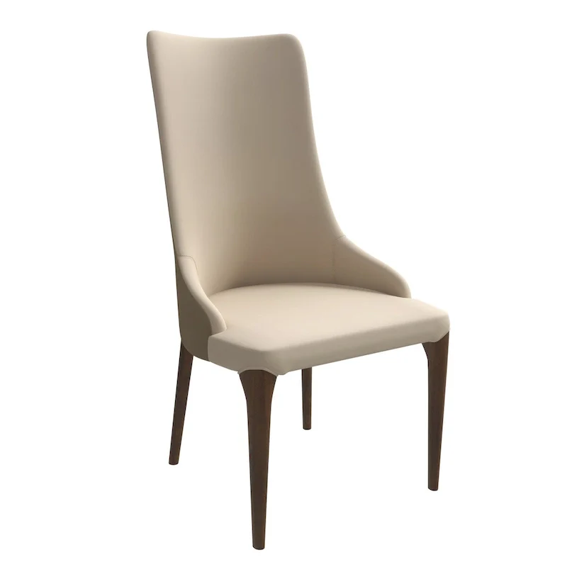 High-Back Dining Chair Upholstered in Leather with Ash Wood Legs Elm Collection
