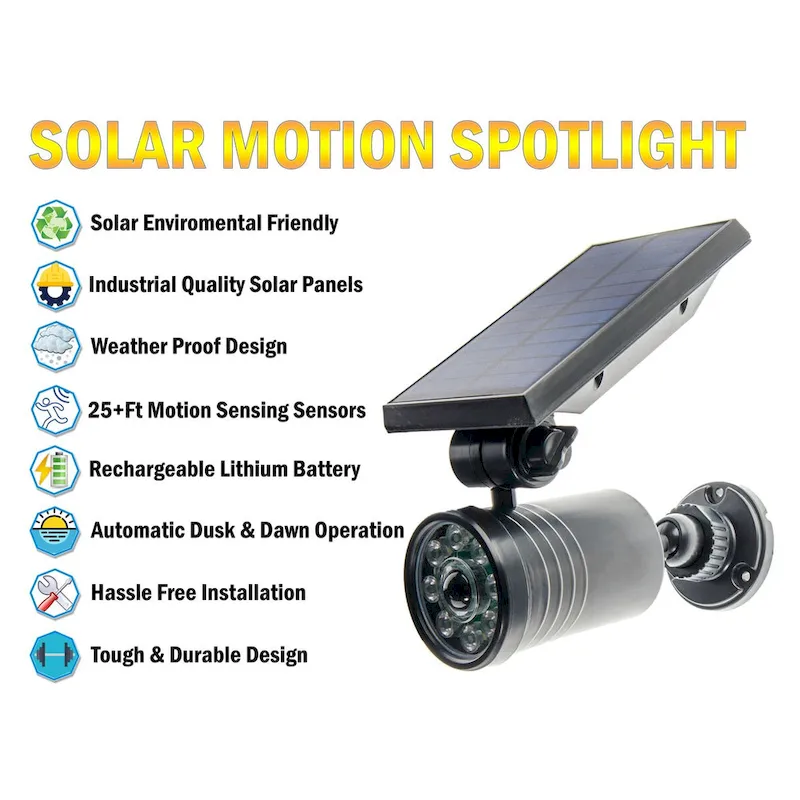 8 LED Solar Powered Motion Security Sensing Spotlight - IP66 Waterproof, 360Rotatable 1400LM Warm Bright White Floodlight