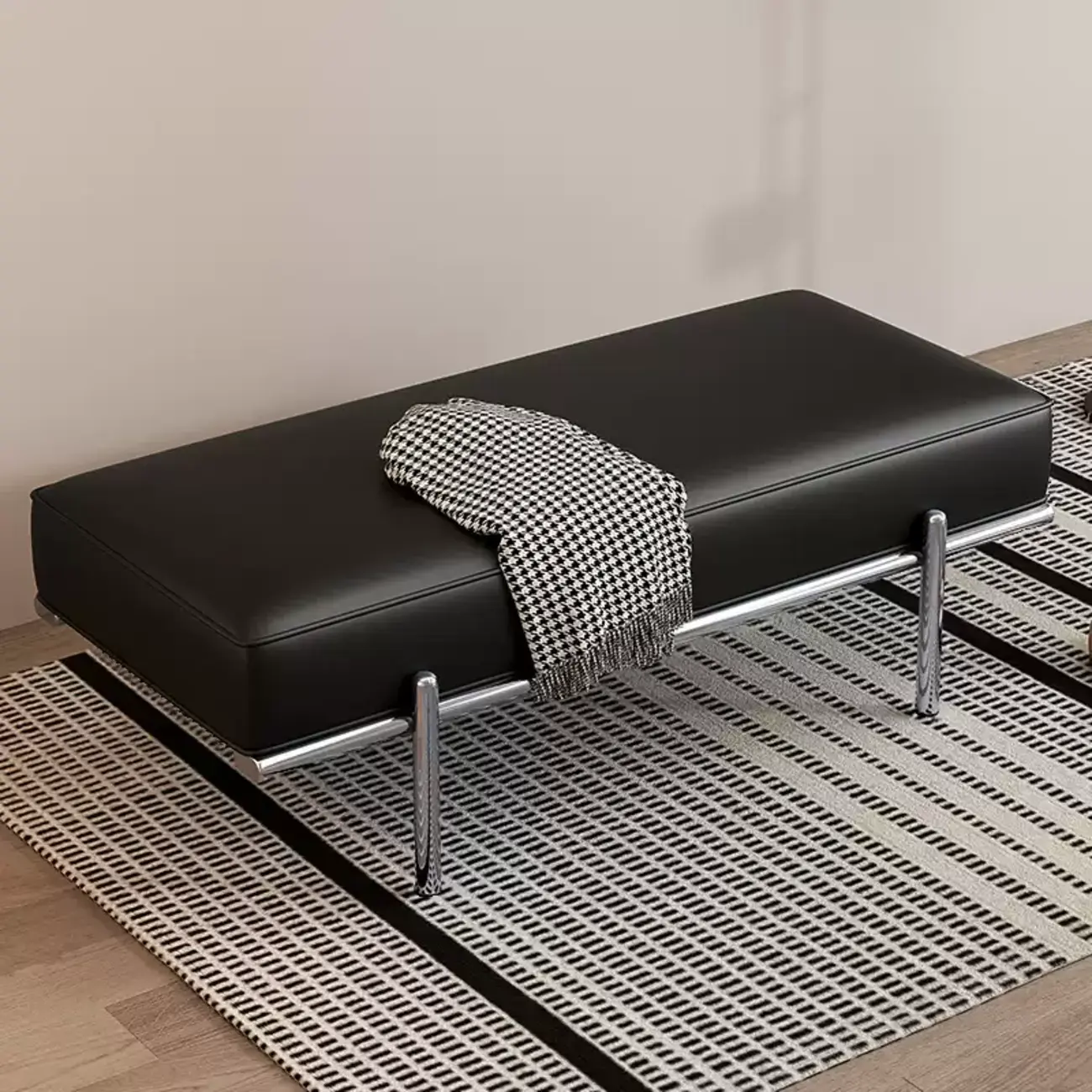 Modern Leather Upholstered Tufted Bedroom Bench